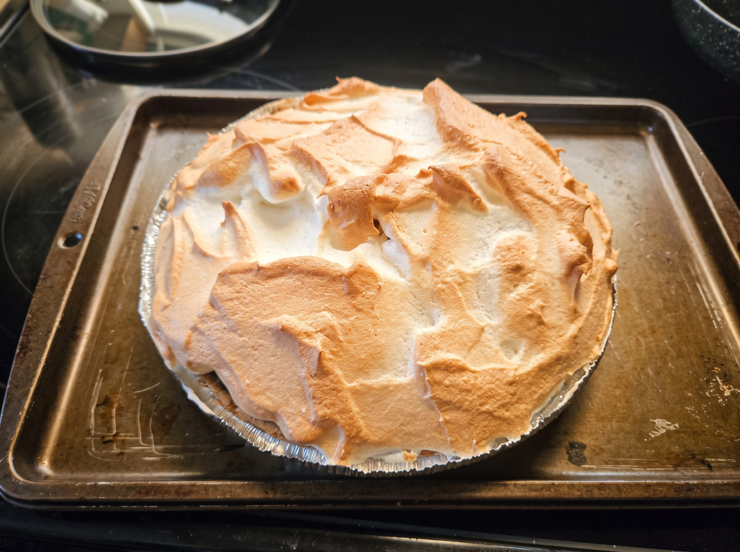 Pie topped with toasted golden meringue