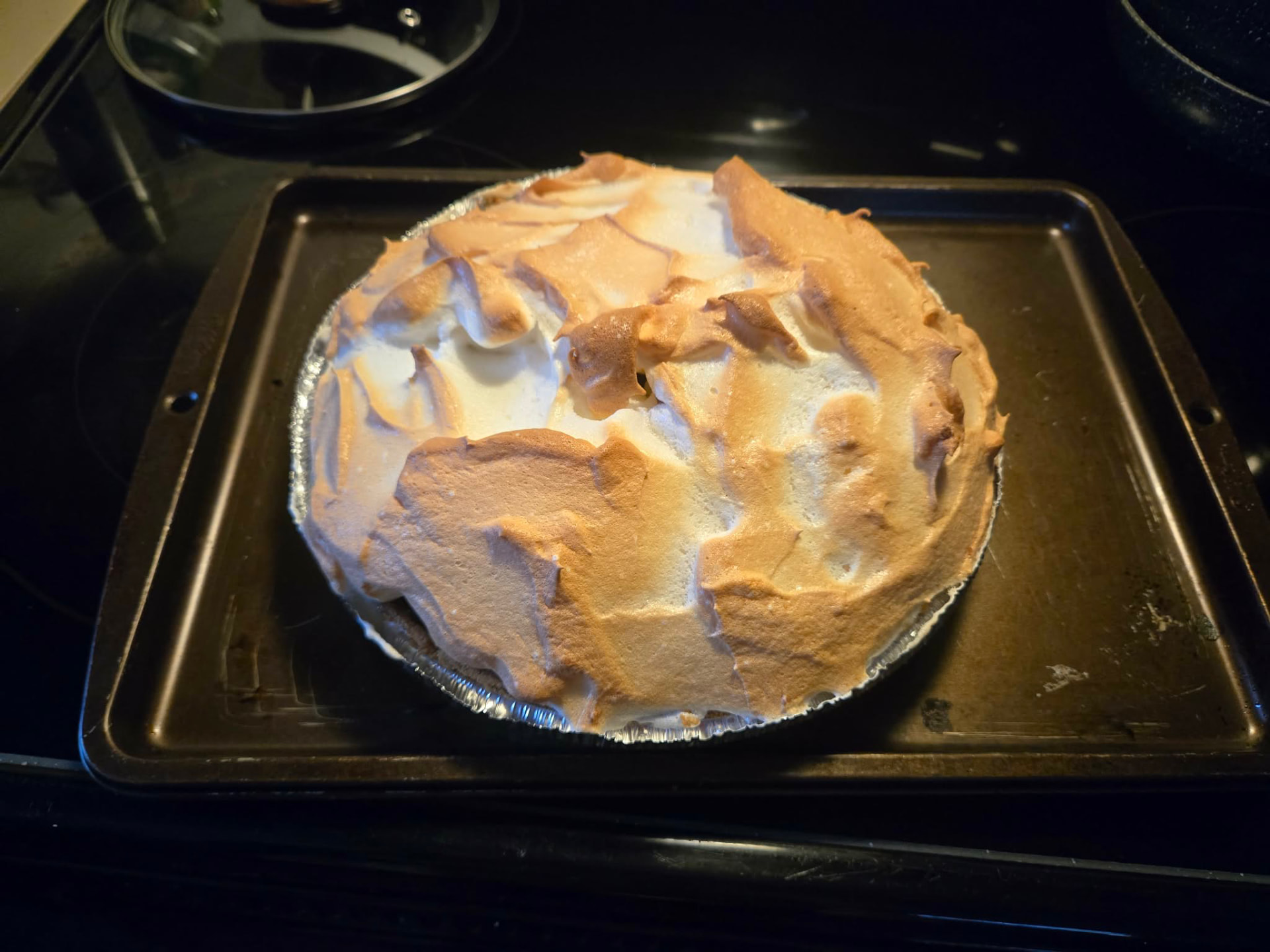 Pie topped with toasted golden meringue