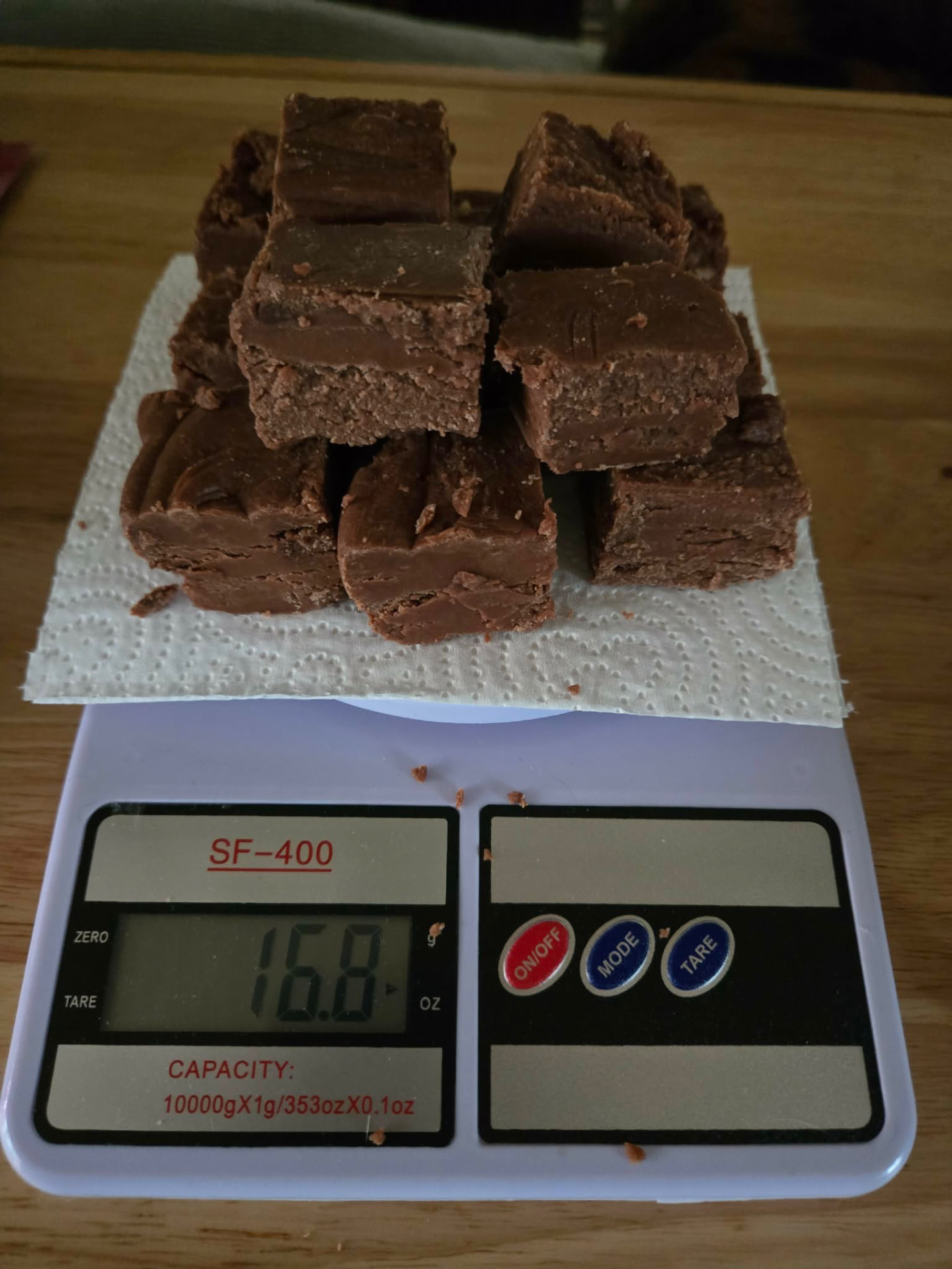 Stacked squares of homemade chocolate fudge